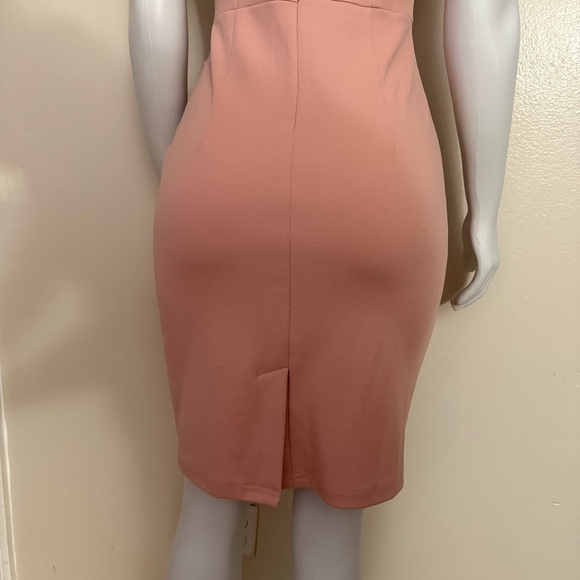 Miusiol mauve pink ruched side short sleeve midi dress with back slit - Picture 7 of 11